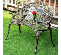 LIMENQIN 100 cm Banco de Exterior con Forma de Rosa de Metal, Banco para Parque Jardín, Estructura de Aluminio Fundido con Acabado Antiguo, para Césped, Porche(Bronze)