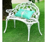 LIMENQIN 100 cm Banco de Exterior con Forma de Rosa de Metal, Banco para Parque Jardín, Estructura de Aluminio Fundido con Acabado Antiguo, para Césped, Porche(White)