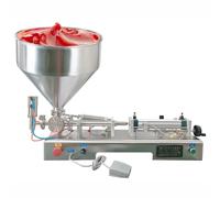 LIMENQIN Máquina Llenadora de Líquidos en Pasta de Acero Inoxidable, Llenadora Neumática de Botellas con Tolva, Boquilla Única, for Aceites Cosméticos, Miel, Cremas Champús(30-300ML)