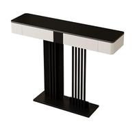 LIMENQIN Mesa Consola con 2 Cajones, Mesa Entrada Rectangular, Mesa Sofá Moderna con Tablero de Imitación Mármol y Base de Metal, for Recibidor, Oficina(Black B,100cm/39.3in)