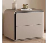 LIMENQIN Mesita de Noche Modernas, Mesa Auxiliar de Cuero Microfibra, 2 Cajones Almacenamiento, No Requieren Instalación, para Dormitorio, Salón(Khaki A,50x40x50cm)