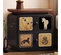 LIMENQIN Mesita de Noche Negra, Mesita Auxiliar for Dormitorio, 2 Cajones de Almacenamiento, Mesita Noche Moderna for Salón, No Requiere Instalación(Black L,45x40x46cm)