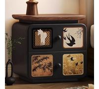 LIMENQIN Mesita de Noche Negra, Mesita Auxiliar for Dormitorio, 2 Cajones de Almacenamiento, Mesita Noche Moderna for Salón, No Requiere Instalación(Black K,40x40x46cm)