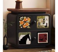 LIMENQIN Mesita de Noche Negra, Mesita Auxiliar for Dormitorio, 2 Cajones de Almacenamiento, Mesita Noche Moderna for Salón, No Requiere Instalación(Black J,45x40x46cm)