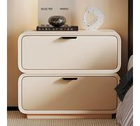 LIMENQIN Mesitas de Noche Modernas, Mesita Noche con Dos Cajones, Acabado en Cuero Microfibra, Tirador de Acero Al Carbono, No Requiere Instalación(Beige,35x40x48cm)