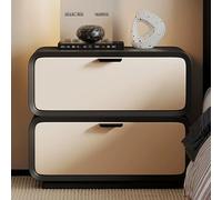 LIMENQIN Mesitas de Noche Modernas, Mesita Noche con Dos Cajones, Acabado en Cuero Microfibra, Tirador de Acero Al Carbono, No Requiere Instalación(Black,35x40x48cm)