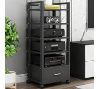 LIMENQIN Mueble Equipos Audio con Cajón, Estantería para Equipos de Alta Fidelidad de 3/4/5 Niveles, Móviles Soporte Tocadiscos con Ruedas, Armario para Equipos Audio(Black,5 Tier 50x40x120cm)