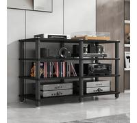 LIMENQIN Mueble Equipos Audiovisuales, Estante Audio con Tablero Reforzado, Mueble Estéreo Almacenamiento Abierto, Tubos Metálicos, Soporte Tocadiscos para Cine Casa(Black,4 Tier 120x40x77cm)