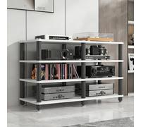 LIMENQIN Mueble Equipos Audiovisuales, Estante Audio con Tablero Reforzado, Mueble Estéreo Almacenamiento Abierto, Tubos Metálicos, Soporte Tocadiscos para Cine Casa(White,4 Tier 120x40x77cm)