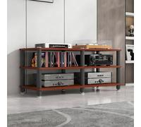 LIMENQIN Mueble Equipos Audiovisuales, Estante Audio con Tablero Reforzado, Mueble Estéreo Almacenamiento Abierto, Tubos Metálicos, Soporte Tocadiscos para Cine Casa(Brown,3 Tier 120x40x55cm)