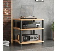 LIMENQIN Mueble para Equipos Audiovisuales, Estantería Estéreo Audio, Mueble Tocadiscos Abierto, Muebles Videojuegos de 1, 2, 3 O 4 Niveles, para Salón(Natural,3 Tier 60x48x65.5cm)