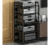 LIMENQIN Soporte Móvil para Equipos Audiovisuales, Ajustable Estantería Audio Vídeo, Soporte Reproductor CD, Estantería Estéreo con Ruedas, para Hogar, Oficina, Cine(Black B,5 Tier 50x42.5x110cm)