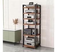 LIMENQIN Soporte Multimedia AV de 5/6/7/8 Niveles, Soporte Estéreo con Estantes Ajustables en Altura, Rack Móvil para Componentes Audio, para Salón, Sala de Juegos(Brown,6 Tier 60x40x161cm)