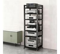 LIMENQIN Soporte Multimedia AV de 5/6/7/8 Niveles, Soporte Estéreo con Estantes Ajustables en Altura, Rack Móvil para Componentes Audio, para Salón, Sala de Juegos(Black,7 Tier 60x40x161cm)