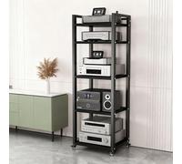 LIMENQIN Soporte Multimedia AV de 5/6/7/8 Niveles, Soporte Estéreo con Estantes Ajustables en Altura, Rack Móvil para Componentes Audio, para Salón, Sala de Juegos(Black,5 Tier 50x40x161cm)