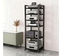 LIMENQIN Soporte Multimedia AV de 5/6/7/8 Niveles, Soporte Estéreo con Estantes Ajustables en Altura, Rack Móvil para Componentes Audio, para Salón, Sala de Juegos(Black,6 Tier 60x40x161cm)