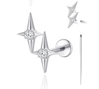 Limerencia 18G Joyería de Piercing de Cuerpo de Titanio, Pendiente de Oreja de Tragus, Hélice, Cartílago, Medusa, con Rosca Interna y Parte Posterior Plana, para Mujeres y Hombres, 1 Unidad (Plata, 2