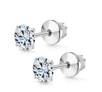 Limerencia Pendientes de tuerca de moissanita, aretes de titanio F136, aretes de moissanita creados en laboratorio de color D, claridad VVS1, 5mm-1 Carat White Gold, Titanio, Moissanita