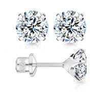 Limerencia Pendientes de tuerca de moissanita, aretes de titanio F136, aretes de moissanita creados en laboratorio de color D, claridad VVS1, 6mm-1.6 Carat White Gold, Titanio, Moissanita