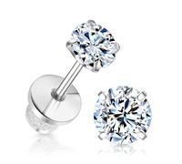 Limerencia Pendientes de tuerca de moissanita, aretes de titanio F136, aretes de moissanita creados en laboratorio de color D, claridad VVS1, 4mm-0.6 Carat White Gold, Titanio, Moissanita