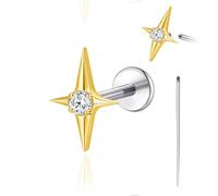 limerencia Piercing corporal de titanio de 18 g, con rosca interna, para tragus, hélice, cartílago, caracola, medusa, para mujeres y hombres, 1 pieza (dorado, circonita cúbica)