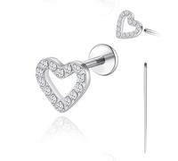 limerencia Piercing corporal de titanio de 18 g, con rosca interna, para tragus, hélice, cartílago, caracola, medusa, para mujeres y hombres, 1 pieza (plata, corazón)