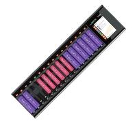 LIMETA 16 Ranuras Cargador Inteligente AA/AAA con Carga Rápida Independiente para Baterías Recargables NiMH/NiCd/NiZn/Li-Ion - Función de Descarga y Detección Automática - Incluye Adaptador DC