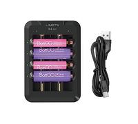 LIMETA R4AIR Cargador de batería inteligente universal rápido 18650, salida USB C QC3.0 para el hogar recargable AA AAA, aplicación de litio, conexión Bluetooth y actualización OTA