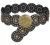 LIMHOO Cinturón ancho de disco para mujer, de cuero, hueco, redondo, bohemio, occidental, a negro, L: 135cm/53.1in