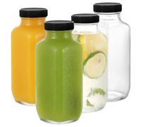LIMILI Botellas de Vidrio Cuadradas de 500 ml con Tapas, Boca Ancha Reutilizables y Transparentes para Jugos, Leche