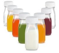 LIMILI Paquete de 8 botellas de vidrio pequeñas de 100 ml con tapas, botellas de chupito de vidrio transparente reutilizables para lácteos, jugos de leche, bebidas caseras, picnics, viajes, escuela