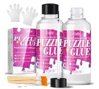 Limino Pegamento para Rompecabezas con Cabeza de Esponja, Kit de Montaje para Puzzle con 2 Pinceles, No Tóxico, Secado Rápido, Duradero, Sellador Transparente para Rompecabezas hasta 5000 Piezas