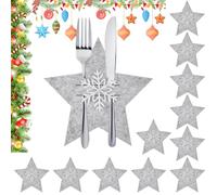 LIMITADA Bolsa Cubiertos Navidad, 12 PCS Porta Cubiertos Navideños de Fieltro Bolsita para Cubiertos de Navidad en Forma de Estrella y Copos de Nieve Funda para Cubiertos de Navidad para Decoración