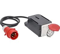 Limitador de corriente de entrada AS-Schwabe MIXO 400 V/16 A - Limitador de corriente con enchufe CEE y acoplamiento CEE - extensión de alta tensión con cable de manguera de goma gruesa de 1,5 m H07RN-F 5G1.5 - IP44, negro/rojo