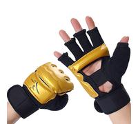 LiMMAX Guantes de kickboxing para hombres y mujeres, guantes de boxeo de medio dedo, guantes de lucha, guantes de boxeo para saco de boxeo, guantes de entrenamiento UFC para hombres y mujeres, color dorado, talla S