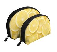Limón Amarillo Estampado, Bolsa de Maquillaje de Concha, Monedero pequeño para Mujer, Bolsa de artículos de tocador, Bolsa de cosméticos, 2 Piezas