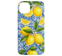 Limón Azul Italiano Azulejo Estética Linda Girly Verano Frutas Carcasa para iPhone 14 Plus