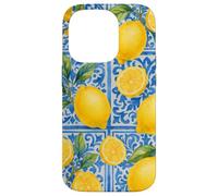 Limón Azul Italiano Azulejo Estética Lindas Frutas Girly Verano Carcasa para iPhone 14 Pro