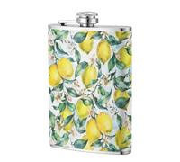 Limón de fruta amarilla vintage,Frasco de acero inoxidable 304 de 8 oz con funda de cuero sintético, frasco de bolsillo para licor plano para exteriores