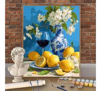 Limón Pintura por Numeros para Adultos y Niños con Kit Completo, DIY Copa De Vino Pintura por Números 70x100cm (Enrollado Sin Arrugas), 3 Pinceles y Pinturas Acrílicas- Decoración Regalo W-O501