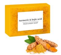 Limón Turmeric Ácido Kojic Acid Soap,Jabón de Cúrcuma Jabón Facial Jabón Sólido Jabón Facial Jabón Turmerico Brightening Soap Cúrcuma Jabón Iluminador para Cara y Cuerpo con una Red de Espuma (B)