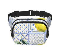 Limón Vintage, Fruta de Verano, étnico Azul,Riñonera Cuadrada de Doble Capa, Bolso de Viaje, Bolso Informal para el Pecho.