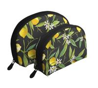 Limón y Flor, Bolsa de Maquillaje de Concha, Monedero pequeño para Mujer, Bolsa de artículos de tocador, Bolsa de cosméticos, 2 Piezas