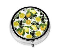 Limón Y Oliva, Pastillero, Pastillero redondo Pequeño contenedor de pastillas Organizador de pastillas de viaje