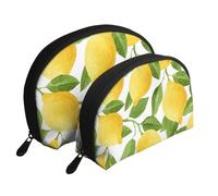 Limones de Acuarela de Color Amarillo Brillante, Bolsa de Maquillaje de Concha, Monedero pequeño para Mujer, Bolsa de artículos de tocador, Bolsa de cosméticos, 2 Piezas