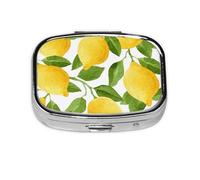 Limones de acuarela de color amarillo brillante, Pastillero cuadrado para bolsillo o monedero, pequeño contenedor de pastillas, organizador de pastillas de viaje