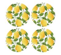Limones de Acuarela de Color Amarillo Brillante,Posavasos Redondos de Corcho MDF, Almohadilla para Tazas, Juego de 4 Posavasos para Bebidas