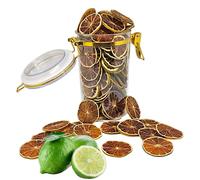 Limones Verdes Deshidratados, Secos. 100 g Fruta Decorativa Comestible para Cócteles, Ginebra, Pastelería, Platos, Decoración del Hogar, Caja Hermética con Cierre Mecánico. Limones deshidratados.