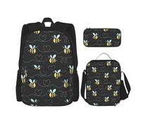 LimPac Bee Flying - Elegante mochila de viaje, fiambrera, estuche para lápices, bonita y resistente al agua, ligera, Negro -, Talla única