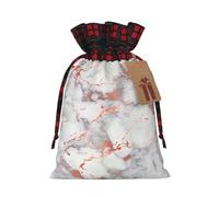 LimPac Bolsa de regalo de Navidad con cordón de color mármol blanco y oro rosa, material de arpillera, diseño colorido de retazos